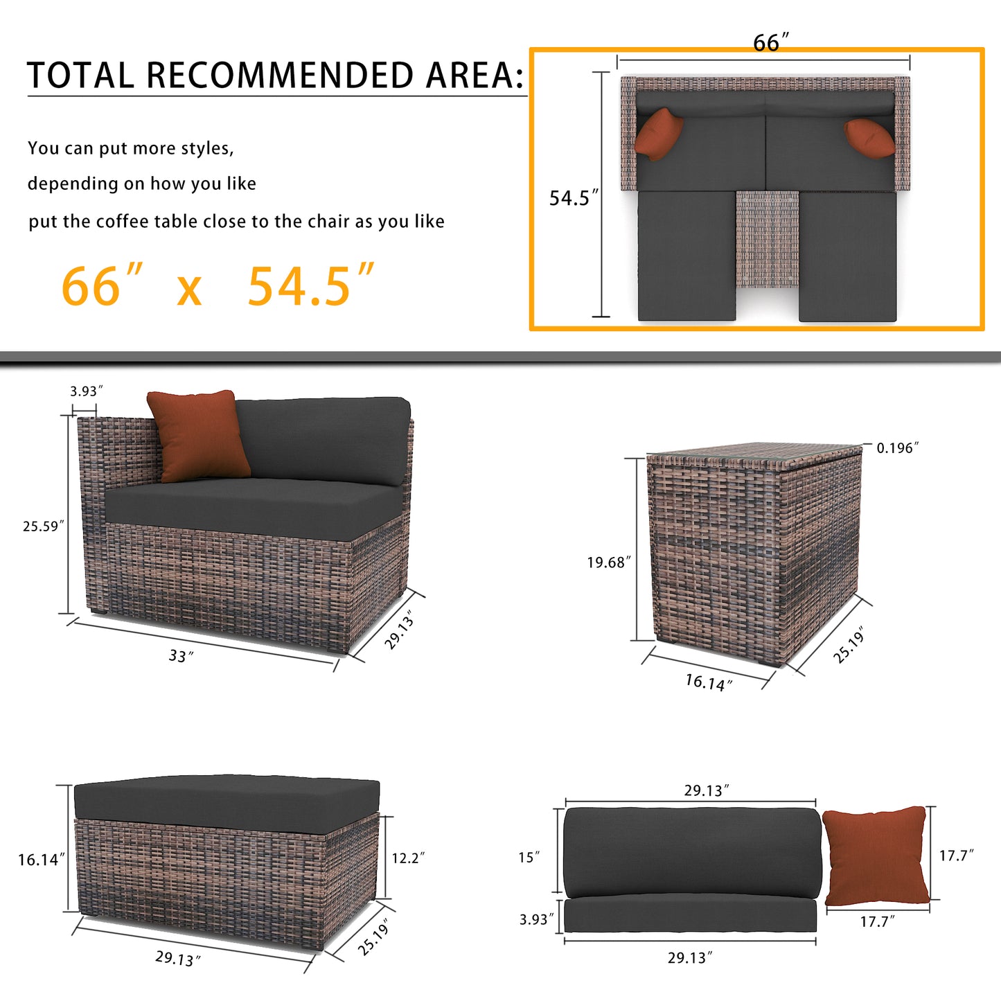 Denzel Bennett 5 Piece Garden Modular Conversation Sofa Set