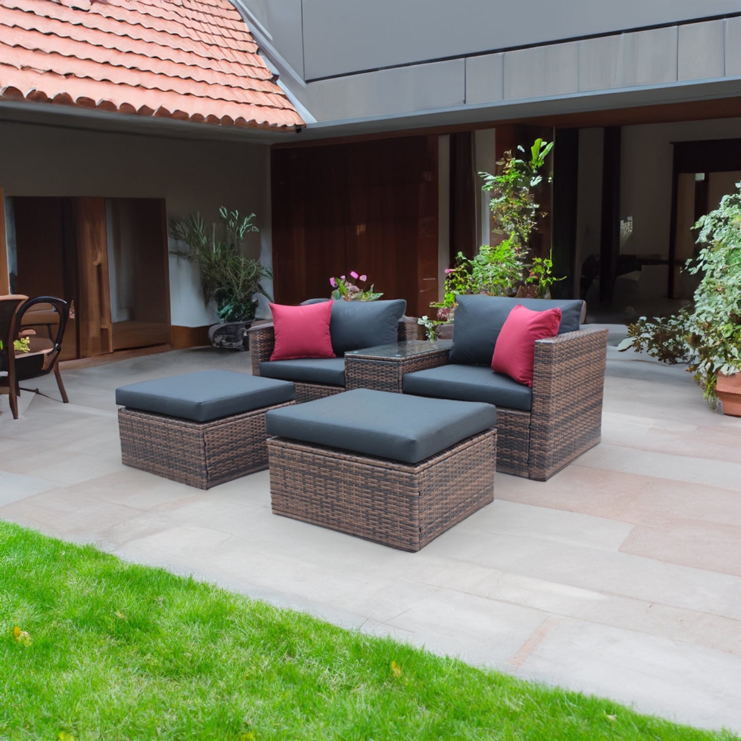 Denzel Bennett 5 Piece Garden Modular Conversation Sofa Set