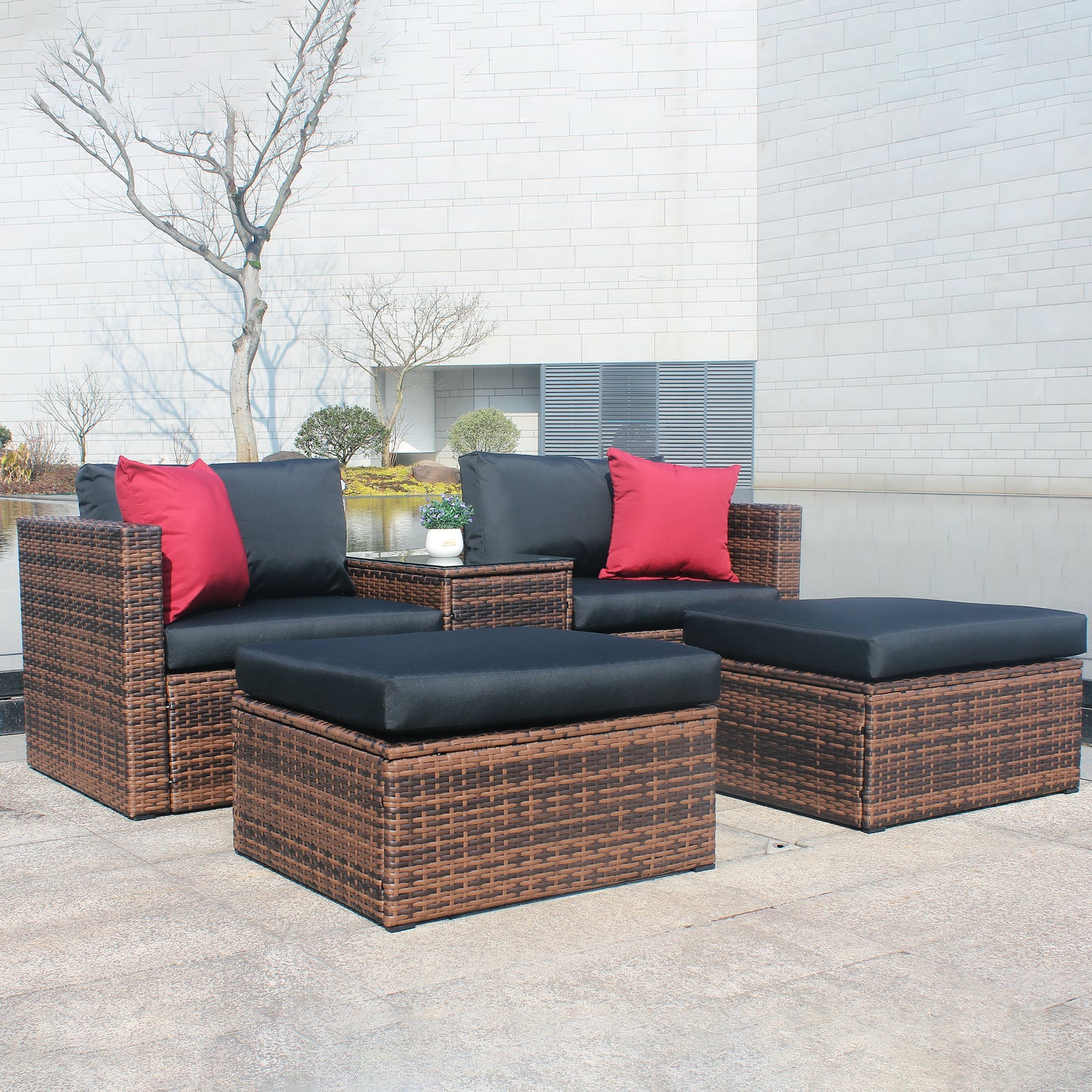 Denzel Bennett 5 Piece Garden Modular Conversation Sofa Set