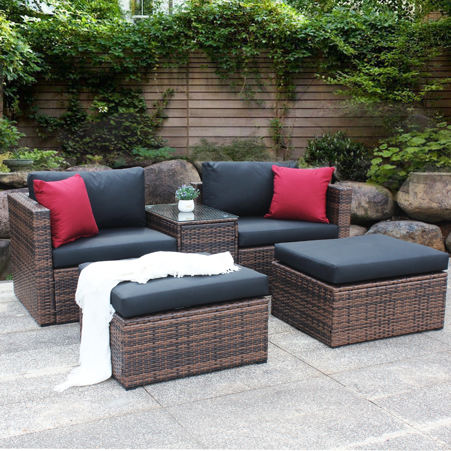 Denzel Bennett 5 Piece Garden Modular Conversation Sofa Set