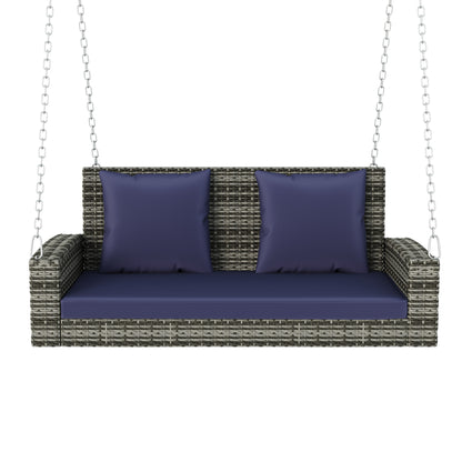 Ecclestone Outdoor Living Blue Cushion Wicker Hanging Porch Swing with Chains