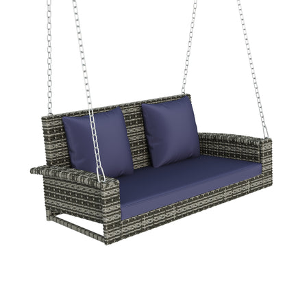 Ecclestone Outdoor Living Blue Cushion Wicker Hanging Porch Swing with Chains