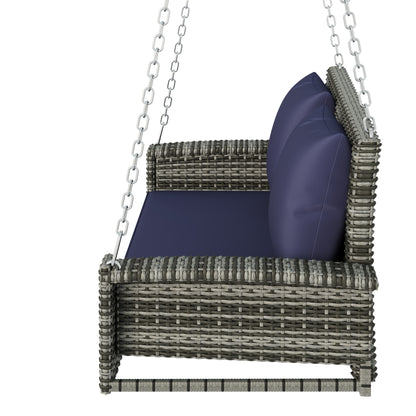 Ecclestone Outdoor Living Blue Cushion Wicker Hanging Porch Swing with Chains