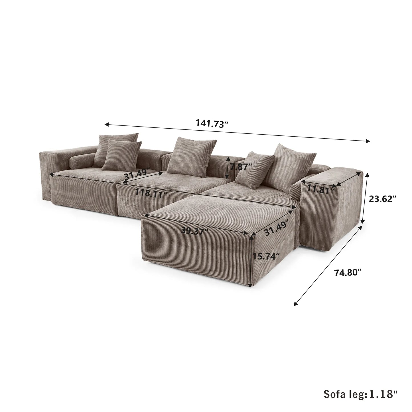 Giovanni Galli Contemporary Sectional Couch with Removable Covers