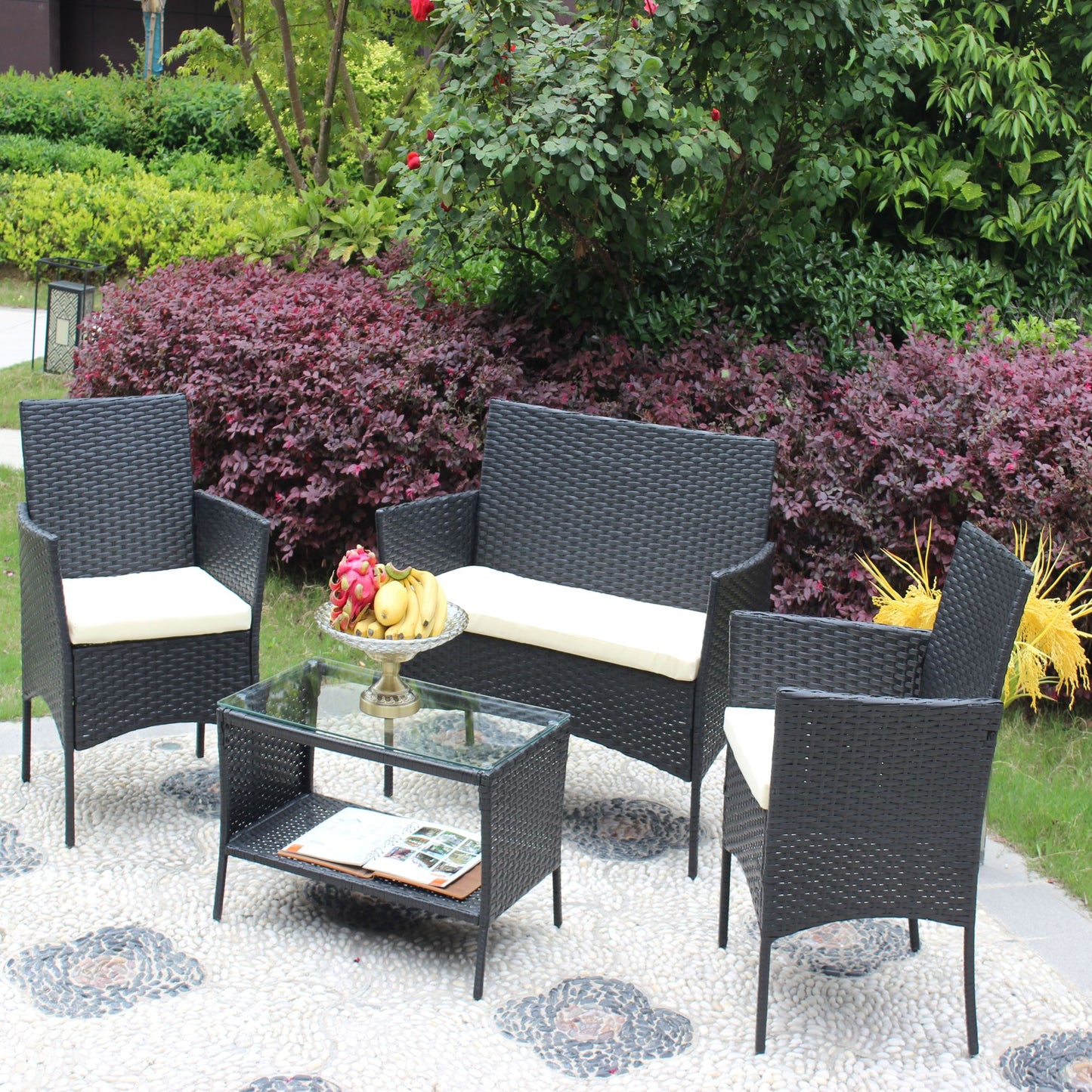 Ecclestone Outdoor Living Four Piece Cushioned Seat Wicker Set